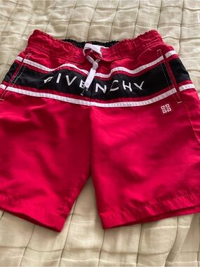 Givenchy Red and Black Logo Band Hybrid Swim Shorts